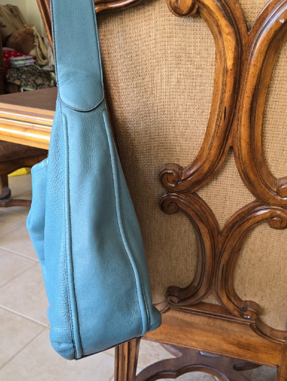 Turquoise pebble leather Coach Avery Shoulder Hobo handbag (model F23309) - Picture 3 of 16